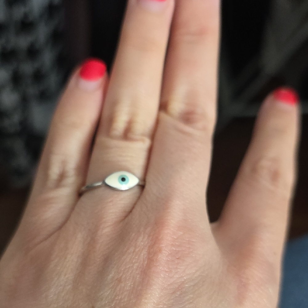 Size 6 Sterling Silver Evil Eye Ring with Blue Center - Women's Jewelry
